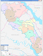 King and Queen County Wall Map Color Cast Style